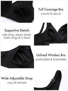 AISILIN Women's Plus Size Wireless Bra Support Comfort Full Coverage Unlined No Underwire Smooth - Black - View 6