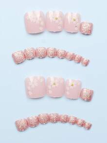 24 móng giả vuông ngắn, họa tiết hoa hồng hồng và kim tuyến lấp lánh, kiểu dáng tối giản, làm từ hợp kim crom, thích hợp cho ngày Valentine (bao gồm: 1 gel dẻo và 1 dũa móng), phù hợp cho nữ sử dụng hàng ngày, hẹn hò, dự tiệc. - Nhiều màu - Xem 3