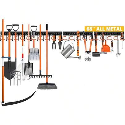 ELEAD - Organizador de herramientas de jardín ajustable de 68 pulgadas con ganchos naranjas organizadores de cochera y almacenamiento ganchos de herramientas para cobertizo