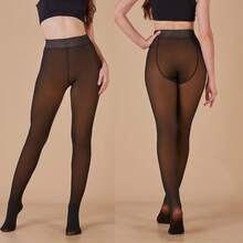 Women's Winter Fleece Lined Tights - Thermal Thick Leggings, Plush Warm & Stretchy, Opaque & Non-See Through, Cold Weather Essential, Plus Size Available, Perfect For Daily Wear & Outdoor Activities - 黑色透焦糖色 - 查看 6