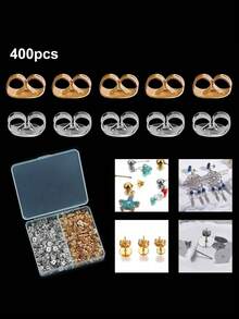 One Box Of 400pcs 6mm Ear Plugs And Earring Components Butterfly Clasp Metal Ear Hooks - For DIY Handmade Earrings, Earring Hooks And Plugs Accessory Materials.Craft Supplies For Adults,Crafts,Charms,Beads,Craft Kit,Christmas Decorations.Keychain Accessories,Ideal As A Small Gift For Family And Friends,Valentine's Day, Eid Al-Fitr Jewellery Gifts