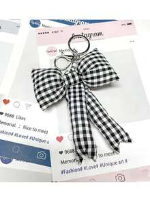 1pc Sweet Girls Heart Plaid Bow Keychain Bag Charm, Cute Backpack Purse Pendant Perfect For Back To School & Daily Use - Multicolor - View 10