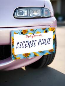 1pc Yellow Daisy - Printed Plastic License Plate Frame, 6x12 Inches, 2 - Hole, With Screw Kit, Novelty, Fun, Car Decoration, Meets US Car Standards - 12x6 Inch - View 6