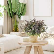 1 Bouquet 13.38 Inch Artificial Eucalyptus Leaf Bouquet, Fake Flowers Bridal Bouquet, Suitable For Spring Wedding Vases, Can Be Used For Home, Restaurant, Bedroom Decor, Holiday, Birthday Party, Outdoor Garden Decor - Gray Purple - View 5