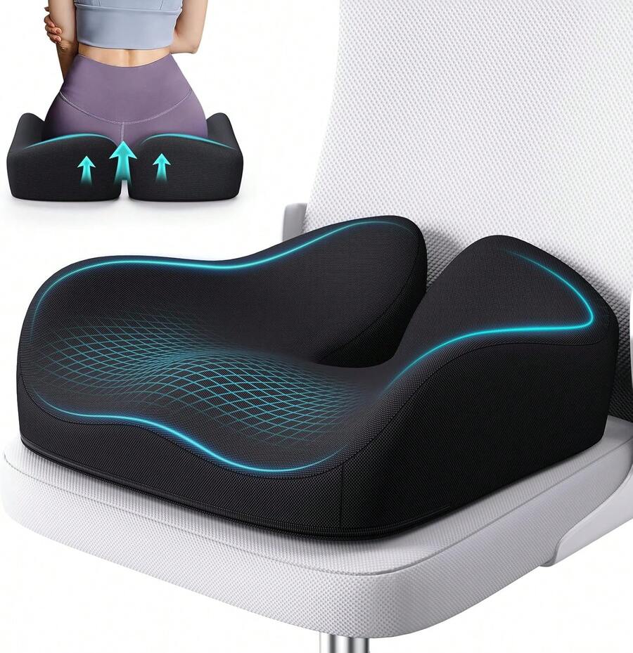 Memory Foam Seat Cushion For Office Chair, Ergonomic Chair Cushions For Sciatica & Back Support, Office Chair Cushion & Car Seat Cushion - 黑色 - 查看 1