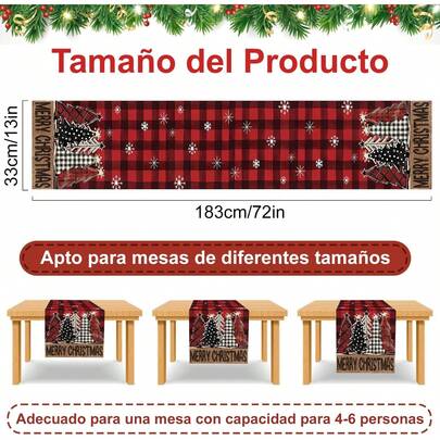 Camino de Mesa Navidad Estampado, Camino de Mesa Invierno Diseño de Árbol de Navidad para Decoración de Fiestas de Navidad, Adornos Navideños de Mesa para Hogar, Cocina, Comedor, 33 x 183
