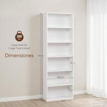 OSLIFE Librero Organizador, 6 Repisas Abiertas, Mueble Organizador de Madera 180cm, Ahorra Espacio, Fácil Instalación, Librero Minimalista para Dormitorio, Sala, Oficina, Cocina (Blanco) - Gris Oscuro - Ver 5