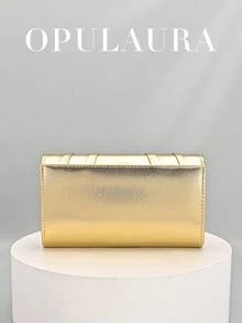 OpulAura 简约褶皱金色皮革信封手拿包，闪亮金色皮革派对包，优雅金属杆装饰，适合晚宴、婚礼、派对、庆典等场合，是送给她的绝佳礼物，也是情人节的理想之选。 - 金色 - 查看 7