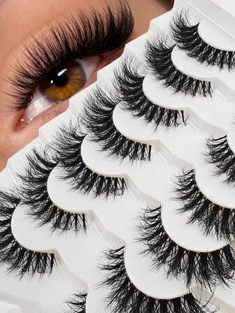 7 Pairs False Eyelashes Natural Long Transparent Stem Cat Eye Lashes Fluffy Wispy Clear Band Fake Eyelashes Crossed Strip Lashes Suitable For Beginners Exquisite And Comfortable Ideal For Daily Dates And Vacations