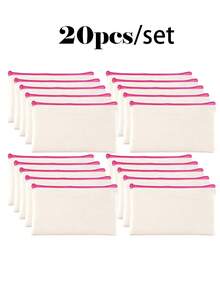 50/20/10/5件套空白帆布铅笔盒，配彩色拉链，DIY工艺绘画空白升华化妆包，洗漱用品收纳袋，学生文具袋，学校用品拉链袋，创意礼品袋，适合生日、节日、母亲节、情人节、开斋节等场合，轻便旅行收纳袋，个人物品收纳袋 - 米色 - 查看 11