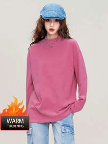 Women's Elegant Velvet Turtleneck Loose Fit Versatile Casual Sweater Top, Winter - 189 Pink - View 1
