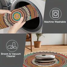 Bohemian Retro Round Mat, Non-Slip Golden Diamond Plush With Sparkling Effect, Machine Washable Polyester Fiber, Suitable For Living Room, Bedroom, And Sunrooms With Hardwood Floors, New Year Spring/Summer Home Decoration, Holiday Gift. - 1件-Y-39.3*39.3吋/100*100厘米 - 查看 10