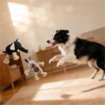 Hollypet Elephant & Bunny Dog Toy With Plush Design For Medium Large Dogs, Interactive Squeaky Dog Toy With Knotted Rope, Durable Chew Toy For Aggressive Chewers, Soft Tug Of War Dog Toys For Indoor Bedroom & Outdoor Garden Play, Tough Cute Pet Toy Dogs Love