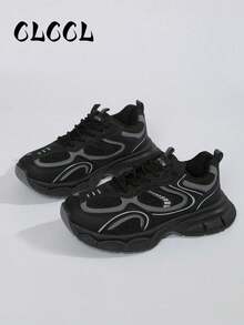 2025 Women's New Mesh Thick-Sole Wedge Sneakers, Lightweight Casual Lace-Up Fashion Sneakers, Black - Black - View 2