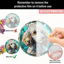 2D Flat Surface, One Large Size 7.87x 7.87inch (20x 20cm ) Elegant Poodle Dog Sun Catcher - Round Acrylic Window Hanging Decoration, White And Brown Poodle Dog Face, Bohemian Style Colorful Glass Effect Lightweight Pet Lover Gift, Suitable For Home And Office - 彩色 - 查看 5