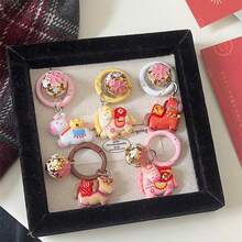 5个/包 2026新款小马铃铛圆形钥匙扣，学生背包可爱挂件，送给好朋友的礼物配饰 - 彩色 - 查看 5