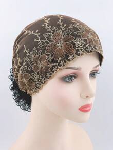 1pc Women's Elegant Lace Mesh Floral Embroidery Adjustable Decorative Headscarf, Versatile For Spring/Summer, Suitable For Hairstyling, Sun Protection, Outdoor, Party, Shopping Hair Sleep Cap - Multicolor - View 18