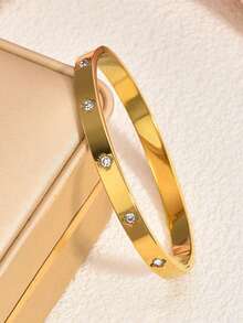 3pcs/Set Vintage Stainless Steel Gold Bangle Bracelet Set For Men, Lightweight Luxury Casual Minimalist Fashion Accessory, Ideal Gift For Boyfriend On Valentine's Day - Yellow Gold - View 3