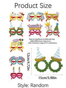 5/1件装生日快乐眼镜拍照道具，多种款式男女通用趣味眼镜，适合生日、派对、家庭聚会、庆祝活动 - 彩色 - 查看 3