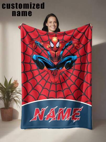 Marvel Customized Name Blanket With Unique Spider-Man Design, Versatile For Bed, Sofa, Car, Office, Camping & Travel, Soft, Comfortable, Lightweight, Warm For All Seasons, Easy Care