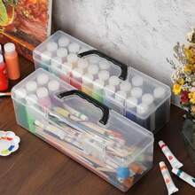 Caja grande de almacenamiento de pintura de plástico transparente con tapa de asa organizador de plástico para almacenamiento de pintura de manualidades 14 x 4.3 x 4.7 pulgadas - Claro - Ver 2