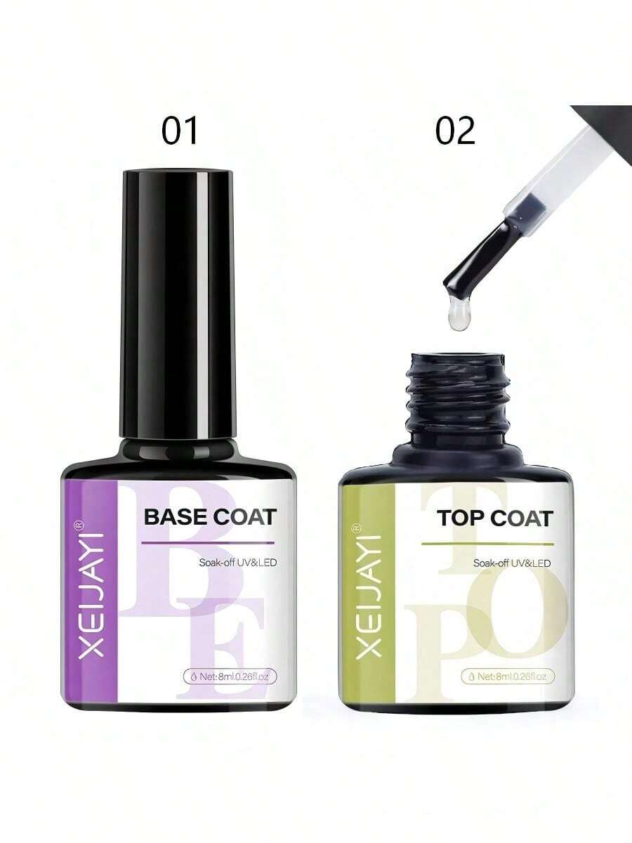 XEIJAYI 2支免擦拭封层底胶增强剂，半永久可卸UV LED美甲工具