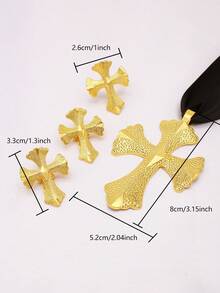 14K镀金十字架式新娘首饰套装，包含项链、吊坠、耳环和戒指，适合女性佩戴，可作为结婚礼物送给妻子。