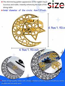 Bộ 6/12 chiếc vòng giữ khăn ăn hình ngôi sao và mặt trăng màu vàng, thích hợp trang trí phòng ngủ, bàn ăn, nhà cửa, phù hợp cho tiệc tùng, sinh nhật, đám cưới, tiệc buffet, trang trí tối giản thanh lịch. - Nhiều màu - Xem 3
