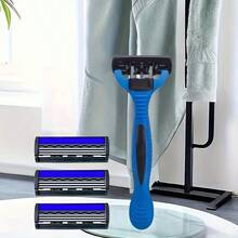 3-Layer Manual Shaving Razor Set For Men, With Non-Slip Handle And Multiple Replacement Blades - Perfect For Trimming Beard, Men's Grooming Set | Stylish Razor Design | Durable Shaving Razor Set, Beard Care Kit - Multicolor - View 7