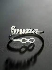 Custom-Made Infinity Symbol Name Ring - Can Be Engraved With Name And Date/Message, Adjustable Opening Stainless Steel Jewelry, Personalized Name/Initials, Simple And Durable Gift, Suitable For Valentine's Day, Anniversaries, Weddings, And Everyday Wear.