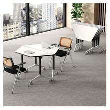 Outdoor TableMesa plegable para sala de conferencias mesa de entrenamiento móvil mesa de conferencias trapezoidal combinable computadora de computadora marco de metal con ruedas modestia y - Sin color - Ver 3