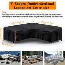 V-Shaped Patio Sofa Cover, Outdoor L-Shaped Sofa Cover, Outdoor Garden Furniture Cover. Suitable For Most V-Shaped And L-Shaped Sofas. Made Of 300D Oxford Cloth, Waterproof, Dustproof, And UV-Resistant. Adjustable Wind-Proof Clips At The Bottom, Drawstring Design For All-Weather Protection. - Black - View 13