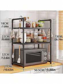 1pc Double-Layer Kitchen Shelf With Handrail, Multifunctional Kitchen Storage Rack For Microwave Oven, Bread Maker, Spices And Miscellaneous Items - Multicolor - View 11