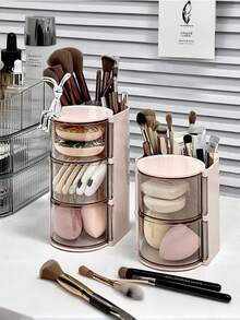 360° Rotating Makeup Brush Organizer - Dustproof & Waterproof With Clear Lid, Polished Finish For Easy Access, Perfect Cosmetic Storage Solution - Multicolor - View 5