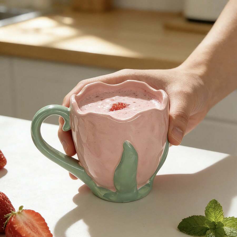 1 cốc sứ hình hoa tulip 300ml, cốc cà phê bằng sứ tráng men nhiều màu sắc hình hoa tulip sáng tạo, cốc pha cà phê Latte, cốc yến mạch, cốc ăn sáng, cốc đựng nước