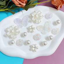 16pcs Iridescent Butterfly Shoe Clips, Fashion Flower & Faux Pearl DIY Beaded Elegant Shoe Decorations, For Clogs, Beach Bags, Holiday Gifts - White - View 1