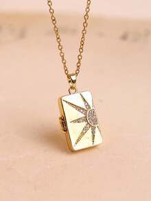 金色光泽水晶钻石复古浪漫金色不规则形状照片吊坠项链；不规则天使之眼皇冠吊坠；优雅叠戴首饰，女士照片吊坠项链（无包装盒） - 彩色 - 查看 37