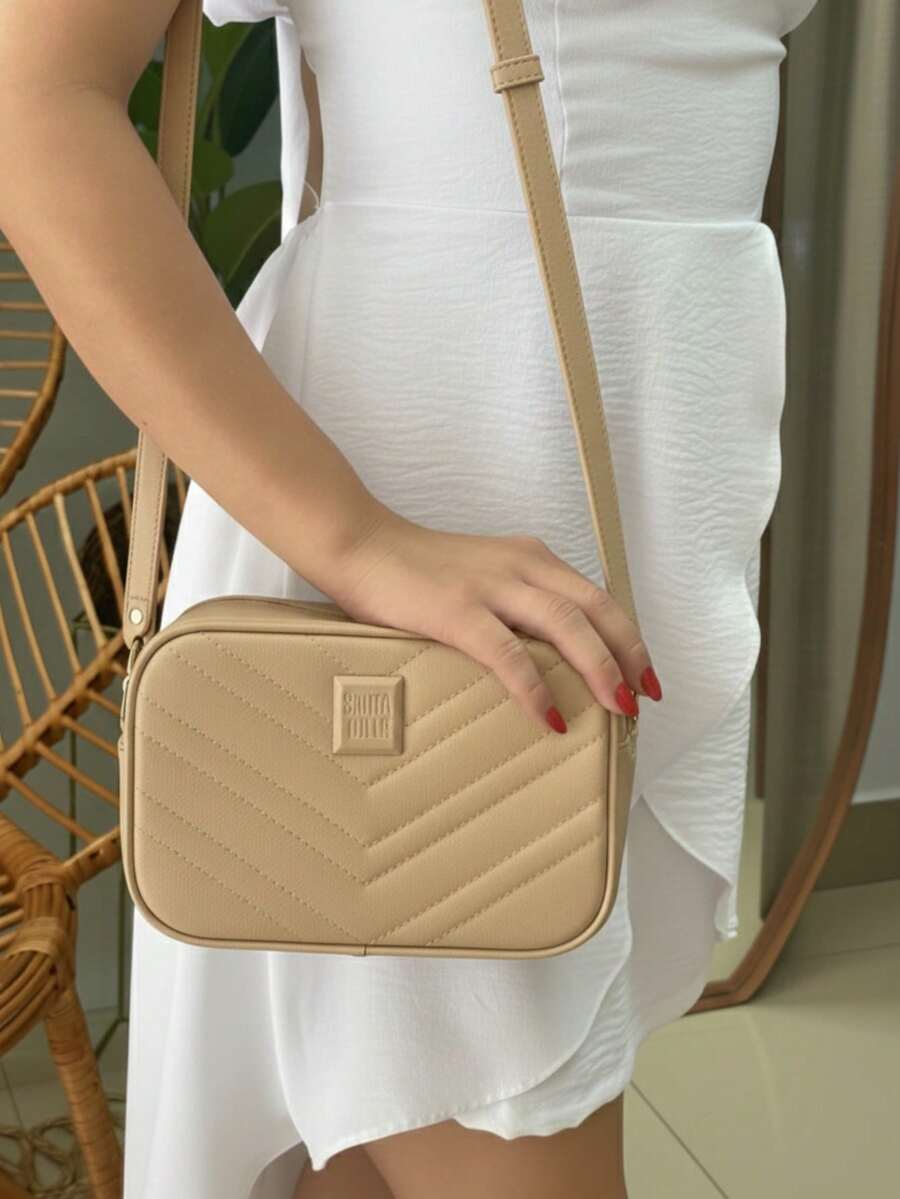 Women's Crossbody Bag With Adjustable Strap - Beige - View 1