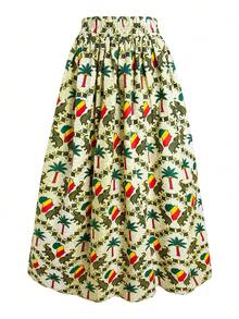 时尚非洲风情安卡拉蜡染印花长裙，女士款 - 綠色 - 查看 2