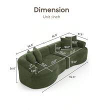 YOGLAD 112" Modern Cloud 4-Seater Sectional Curved Sofa, Minimalist Compression Living Room Couch, Chenille Upholstered Oversized Fluffy Sofa With Deep Seat, Modular L-Shaped Cloud Couch For Small Space, Plush Velvet-Like Soft Fabric Boneless Sofa With Supportive High-Density Foam & Spring, Easy To Move, Washable Removable Cover, Pet-Friendly Lounge Sofa Bed, Contemporary Apartment Furniture, No Assembly Needed, Black/Grey/Green - màu xanh lá - Xem 2