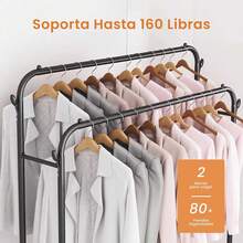 Perchero para Ropa - Closet Armables Doble Nivel de Acero Inoxidable, con Ruedasíbles, Rack para Colgar Ropa y Organizador de Zapatos, 110x145cm Armario Ropero (Negro) - 1 - Ver 2