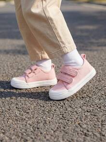 1双女童粉色帆布休闲运动鞋，带魔术贴搭扣，舒适百搭，适合日常及户外穿着，四季皆宜。 - 粉色 - 查看 2