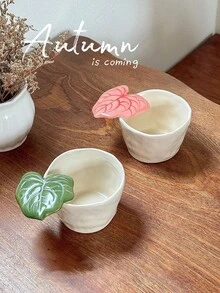 1pc Hand-Pinched Leaf Shaped Cup, Cute Hand-Grip Leaf Cup, Creative Leaf Design Cup, High-Aesthetic Afternoon Tea Cup, Exquisite Handmade Floral Latte Coffee Cup - Multicolor - View 8