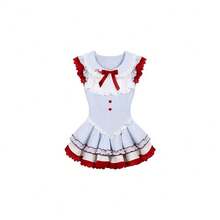 Japanese Sweet Cherry Ball Blue Plaid Dress Summer Cute Lolita Little Flutter Sleeve Puffy Princess Dress - váy công chúa kẻ caro xanh - Xem 8