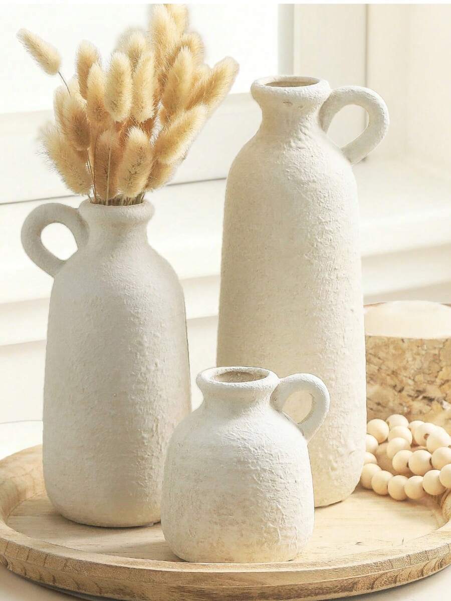 Rustikale strukturierte weiße Blumenvase - Boho-Krug-Stil Design, ideal für Wohnzimmerborde, Couchtische und bohemische Räume. Hält getrocknete Blumen, verleiht gemütliche natürliche Atmosphäre, ein beliebter schicker Wohndekoration-Akzent für stilvolle Innendekorationen. Raumdekoration, Heimdekoration, Valentinstag Geschenke, Einschulung Geschenke, Eid Dekoration, Eid Geschenke - Verschiedenfarbig - Übersicht 1