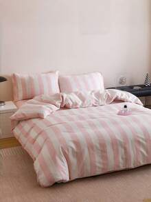 3pcs 100% Cotton Simple Striped Print Bedding Set, Suitable For Dorm, Bedroom, Single/Double/Queen Bed, Soft & Breathable, Machine Washable (1 Duvet Cover, 2 Pillowcases, No Filler) - Multicolor - View 3