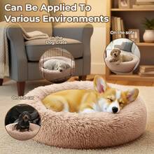 Calming Anti-Anxiety Donuts Dog And Cat Bed 20", Round Fluffy Soft Washable Small Medium Pet Bed For Puppy & Kitten, Cuddler Warming Comfortable Cushion, Luxury Anti-Slip Waterproof Mute Base, Camel - Lạc đà sáng - Xem 5