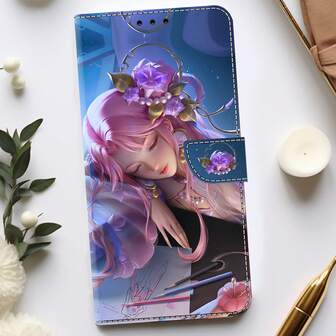 GLANDOTU Durable Anti-Drop Stand Card Slot PU Leather Pattern + TPU Flip Protective Phone Case