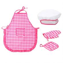 Set Perlengkapan Memasak Motif Kotak-kotak untuk Anak, Set Kostum Koki Ukuran Anak, Celemek, Sarung Tangan, dan Topi dari Serat Asetat, Mainan Peran Koki Kartun untuk Anak Laki-laki dan Perempuan, Pakaian Memasak, Mainan DIY Dapur untuk Pesta Ulang Tahun - MultiWarna - View 9