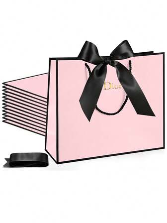 1 Set Bow Handle Gift Paper Bag, High-End Paper Shopping Bag With Ribbon Handle And Card Holder, Fashion Retail Packaging Bag For Clothing Stores, Boutiques, Gift Shops, Clothing Packaging, Elegant Hand-Held Paper Bag Suitable For Dresses, Shirts, Scarves, Small Items, Reusable Daily Shopping Gift Bag, Store Branding, Special Events, Seasonal Promotions, Holiday Promotions